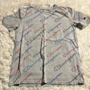 Champion Gray and Red Diagonal Print Short Sleeve Tee
